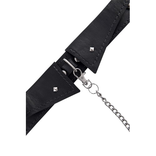 Черный кожаный ошейник-воротник с поводком