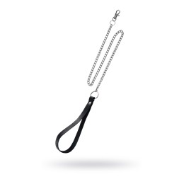 Поводок с ручкой из черной натуральной кожи и карабином для ошейника