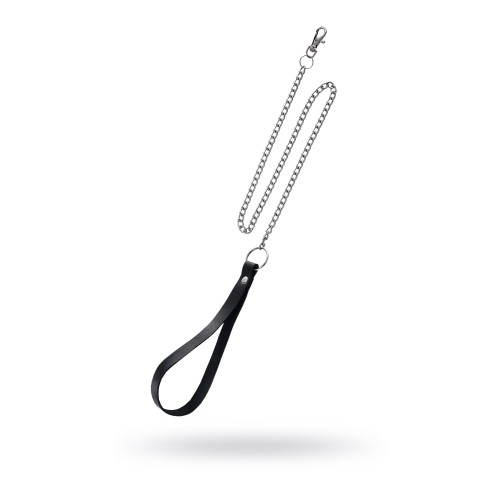 Поводок с ручкой из черной натуральной кожи и карабином для ошейника