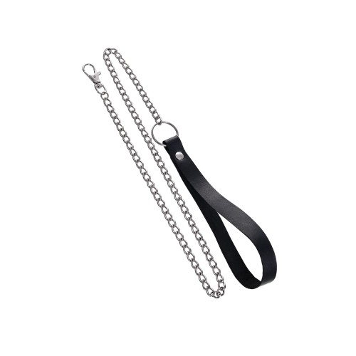 Кожаный двухслойный ошейник с белой строчкой и поводком