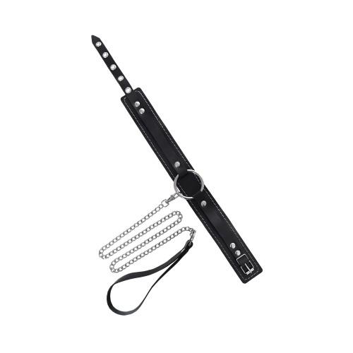 Кожаный ошейник-чокер с поводком