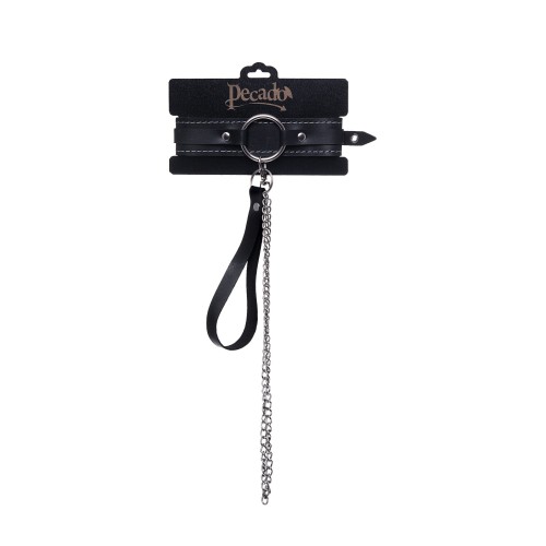 Кожаный ошейник-чокер с поводком