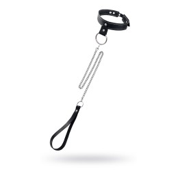 Черный узкий однослойный ошейник с серебристым поводком-цепочкой