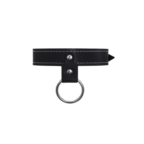 Черный узкий однослойный ошейник с серебристым поводком-цепочкой