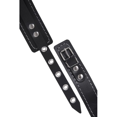 Черный узкий однослойный ошейник с серебристым поводком-цепочкой