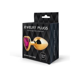 Золотистая анальная пробка с малиновым кристаллом - 9 см.