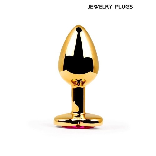 Золотистая анальная пробка с малиновым кристаллом - 9 см.