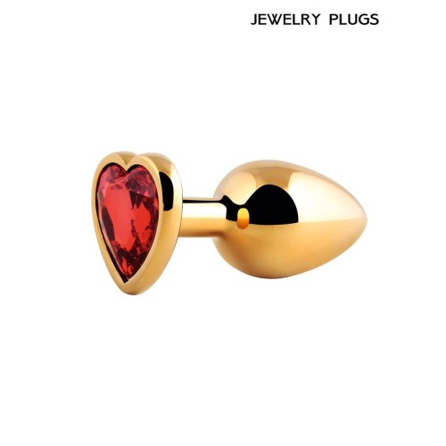 Золотистая анальная пробка с красным кристаллом - 9 см.