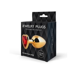 Золотистая анальная пробка с красным кристаллом - 9 см.