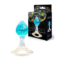 Голубоватая анальная пробка с ручкой - 8,5 см.