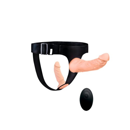 Женский страпон с 2 насадками, вибрацией и пультом ДУ