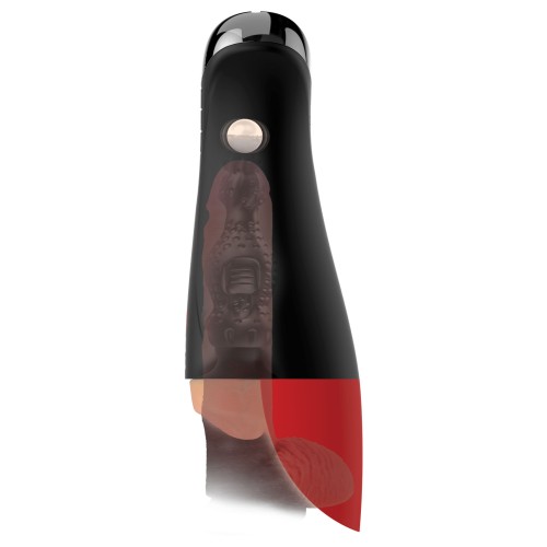 Телесный мастурбатор-вагина в черной колбе с вибрацией Fuck-O-Matic Pro XL