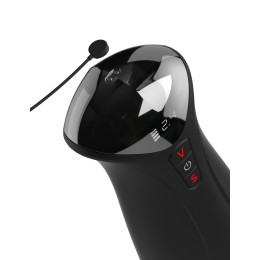 Телесный мастурбатор-вагина в черной колбе с вибрацией Fuck-O-Matic Pro XL