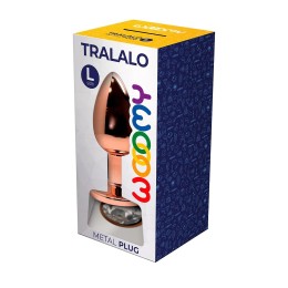 Золотистая анальная втулка Wooomy Tralalo L с прозрачным кристаллом - 9 см.