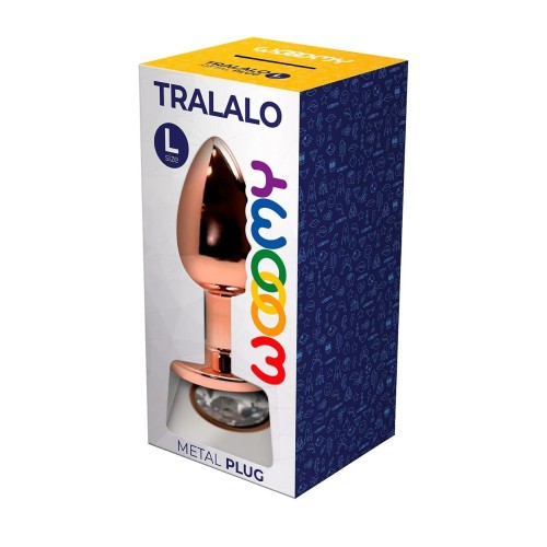 Золотистая анальная втулка Wooomy Tralalo L с прозрачным кристаллом - 9 см.