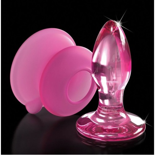 Розовая стеклянная пробка Icicles №90 с силиконовой присоской - 8 см.