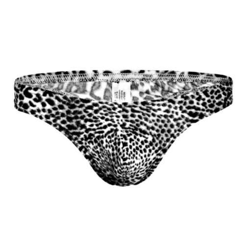 Мужские трусы-тонги с серым леопардовым принтом