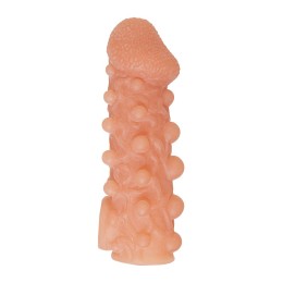 Телесная закрытая насадка с шариками Cock Sleeve 010 Size S - 13,8 см.