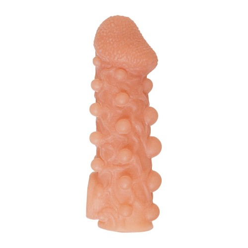 Телесная закрытая насадка с шариками Cock Sleeve 010 Size S - 13,8 см.