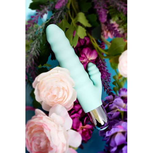 Мятный рельефный вибратор с клиторальной стимуляцией Flax - 17,5 см.