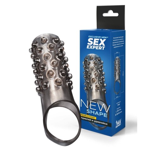 Дымчатая насадка на пенис с выпуклостями - 12 см.