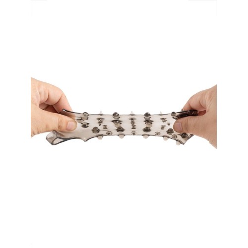 Дымчатая насадка на пенис с шипами и выпуклостями - 12 см.