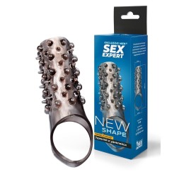 Дымчатая насадка на пенис с шипами и выпуклостями - 12,5 см.