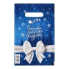 Сине-белый подарочный новогодний пакет с вырубной ручкой (20х30 см)