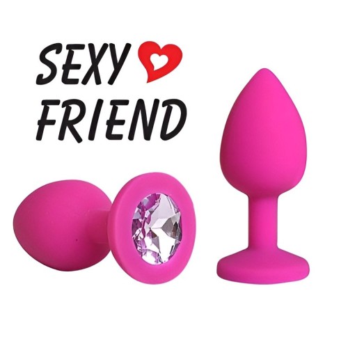 Розовая анальная втулка с сиреневым кристаллом - 7,3 см.