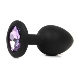 Черная анальная пробка с сиреневым кристаллом - 7,3 см.