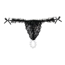 Набор Brazilian Panty: черные трусики со стимулирующими бусинами и массажный гель Sliding Gel Strawberry