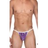 Фиолетовые трусы-стринги с принтом и контрастной отделкой