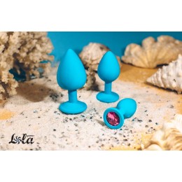 Голубая анальная пробка Cutie Large с розовым кристаллом - 10 см.