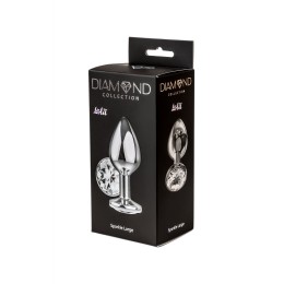 Большая серебристая анальная пробка Diamond Clear Sparkle Large с прозрачным кристаллом - 8 см.