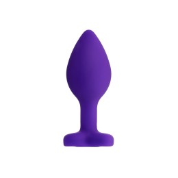 Фиолетовая анальная втулка Diamond Heart с прозрачным кристаллом - 7 см.