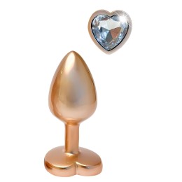 Золотистая анальная пробка с прозрачным кристаллом-сердцем Pearl Gold Plug Small