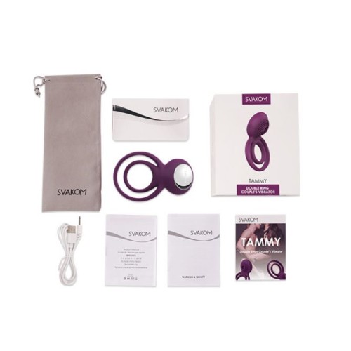 Фиолетовое эрекционное виброкольцо Tammy с подхватом мошонки 