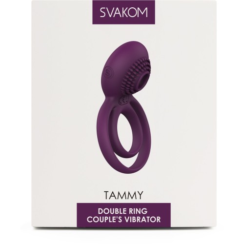 Фиолетовое эрекционное виброкольцо Tammy с подхватом мошонки 