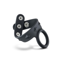 Черное эрекционное кольцо с подхватом мошонки на кнопках VS6