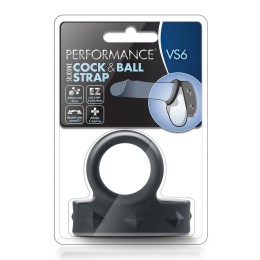 Черное эрекционное кольцо с подхватом мошонки на кнопках VS6