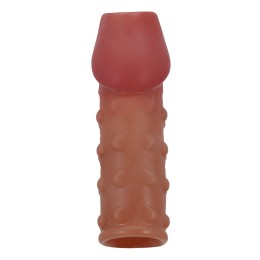 Телесная открытая насадка на пенис с бугорками - 19,8 см.