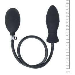 Черная анальная втулка с функцией расширения Ribbed Inflatable Silicone Anal Plug