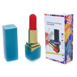 Голубой мини-вибратор в форме помады