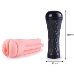 Телесный мастурбатор-вагина в черной колбе с вибрацией