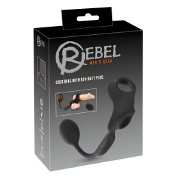 Черное виброкольцо с анальной пробкой Cock Ring with RC Butt Plug