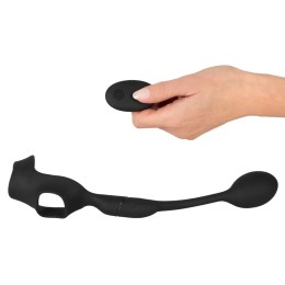 Черное виброкольцо с анальной пробкой Cock Ring with RC Butt Plug