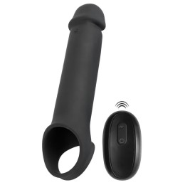 Черная вибронасадка для пениса с хомутом для мошонки и пультом ДУ Remote Controlled Penis Extension