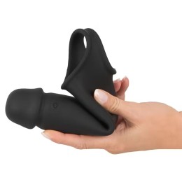 Черная вибронасадка для пениса с хомутом для мошонки и пультом ДУ Remote Controlled Penis Extension