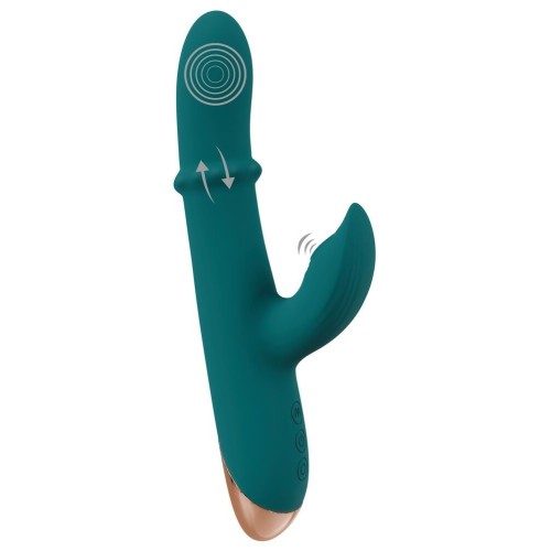 Зеленый вибратор-кролик с подвижным кольцом Thumping Rabbit Vibrator - 22,7 см.