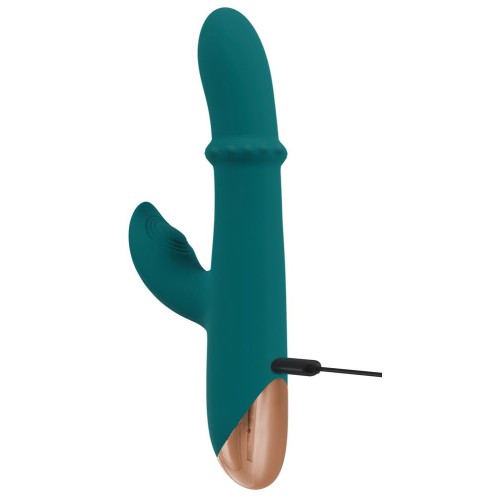 Зеленый вибратор-кролик с подвижным кольцом Thumping Rabbit Vibrator - 22,7 см.